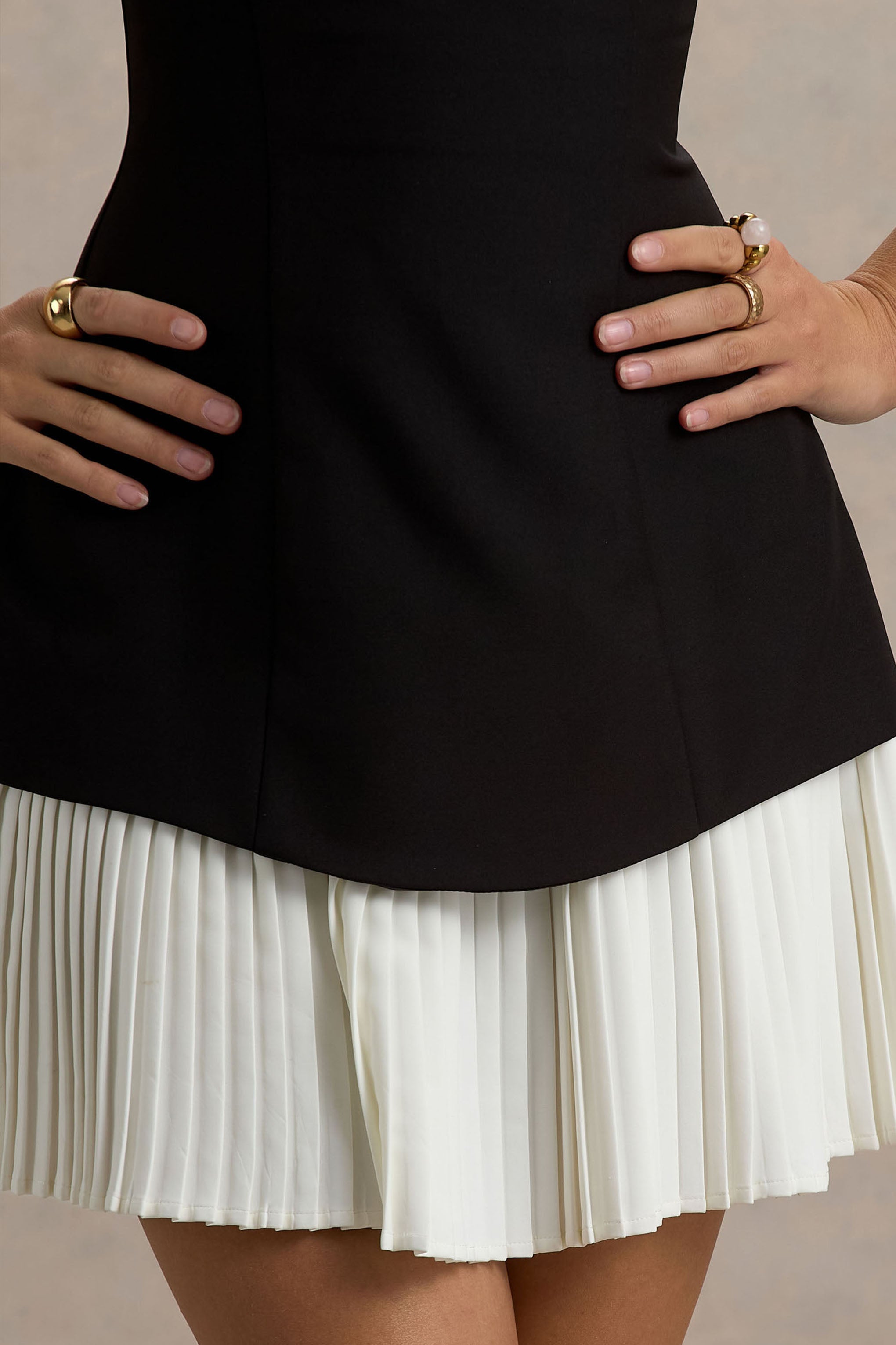 Autumn | Black & White Bandeau Mini Dress With Pleats