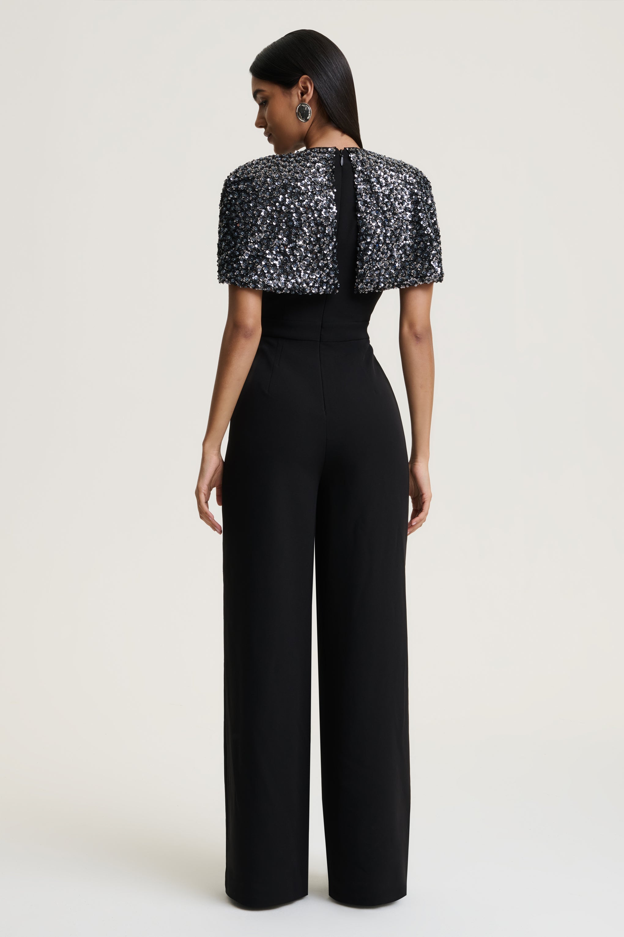 Eloriana | Black Hand-Embellished High-Neck Jumpsuit