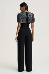 Eloriana | Black Hand-Embellished High-Neck Jumpsuit