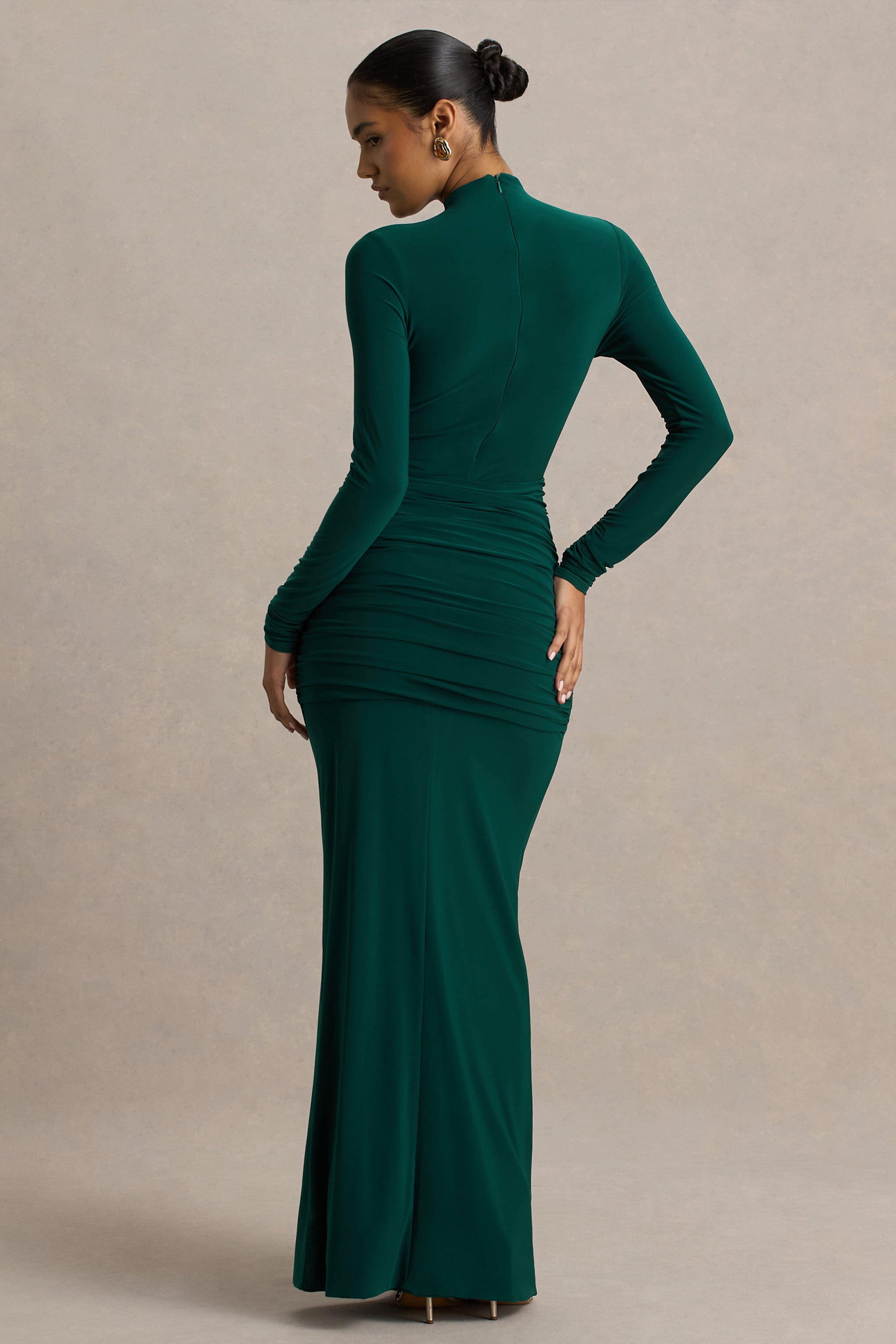 Alula | Bottle Green High-Neck Maxi Dress With Twist Detail