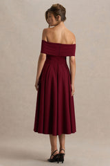 Isabella | Burgundy Bardot-Neck Midi Dress