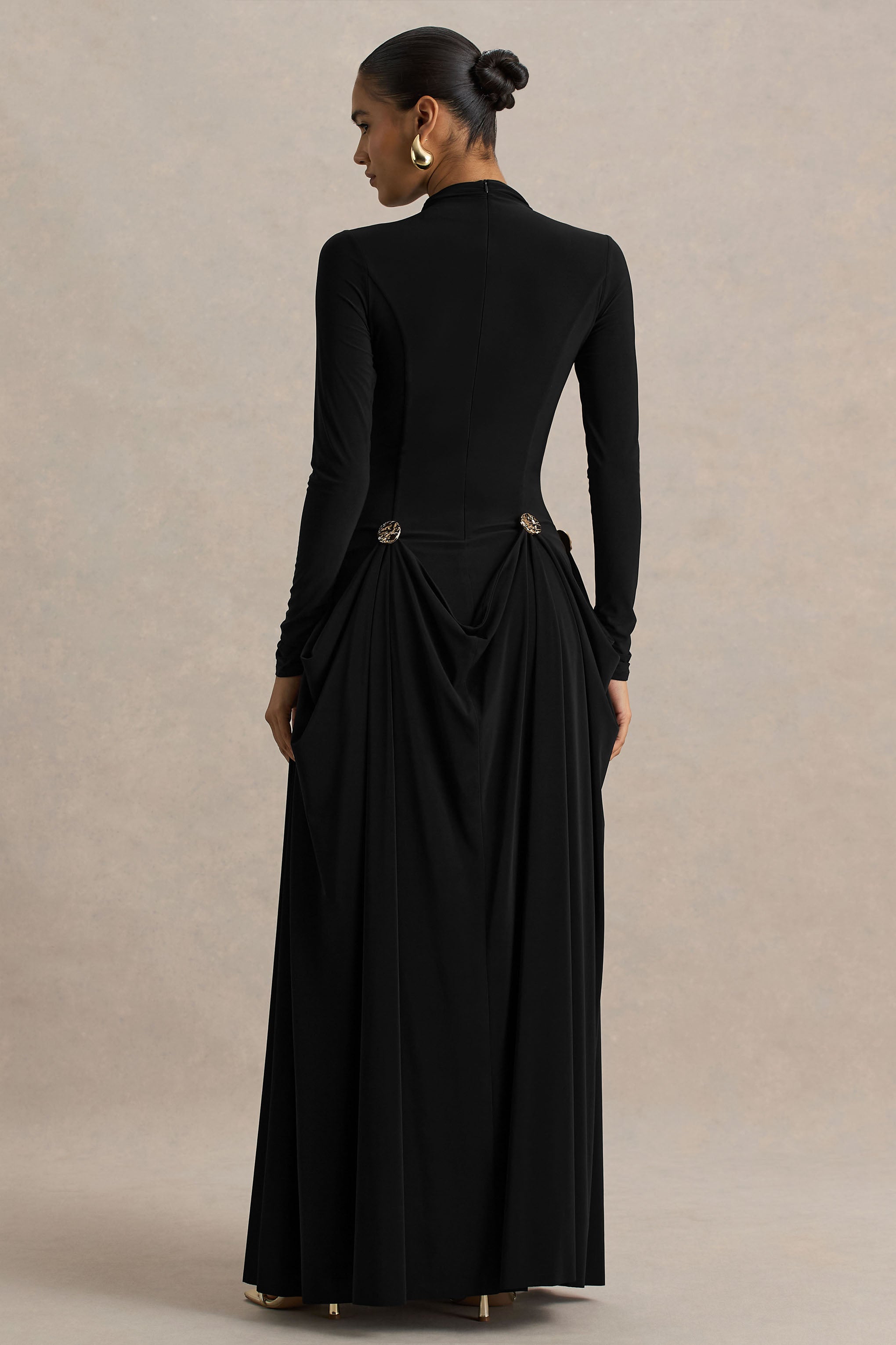 Caprice | Black High-Neck Maxi Dress With Embellished Details