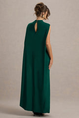 Maeve | Bottle Green Cape-Sleeve Draped Maxi Dress