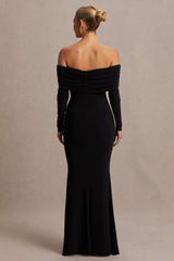 Pretty Perfect | Black Maternity Bardot-Neck Maxi Dress