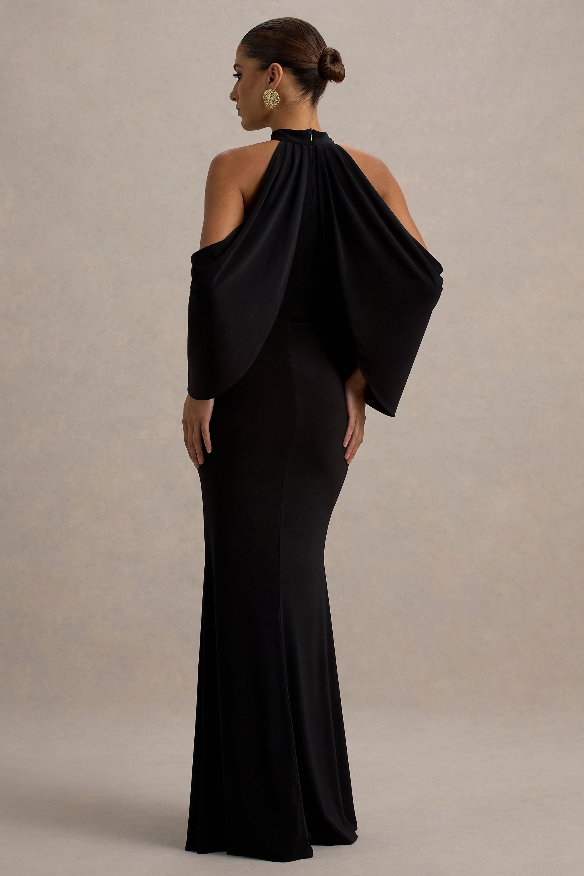 Teresa | Black High-Neck Cold-Shoulder Maxi Dress