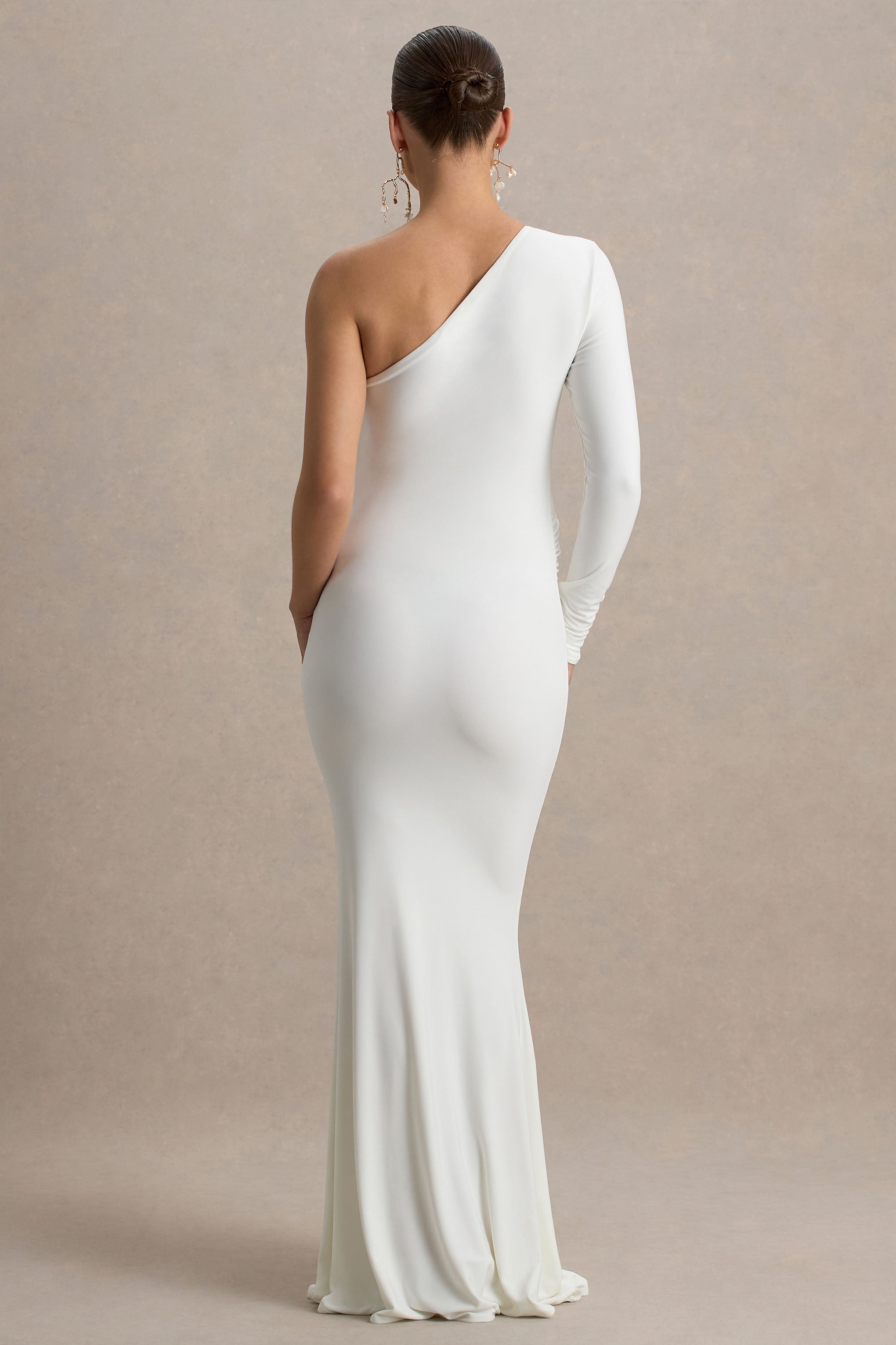 Heloise | White Asymmetric One-Sleeve Maternity Maxi Dress