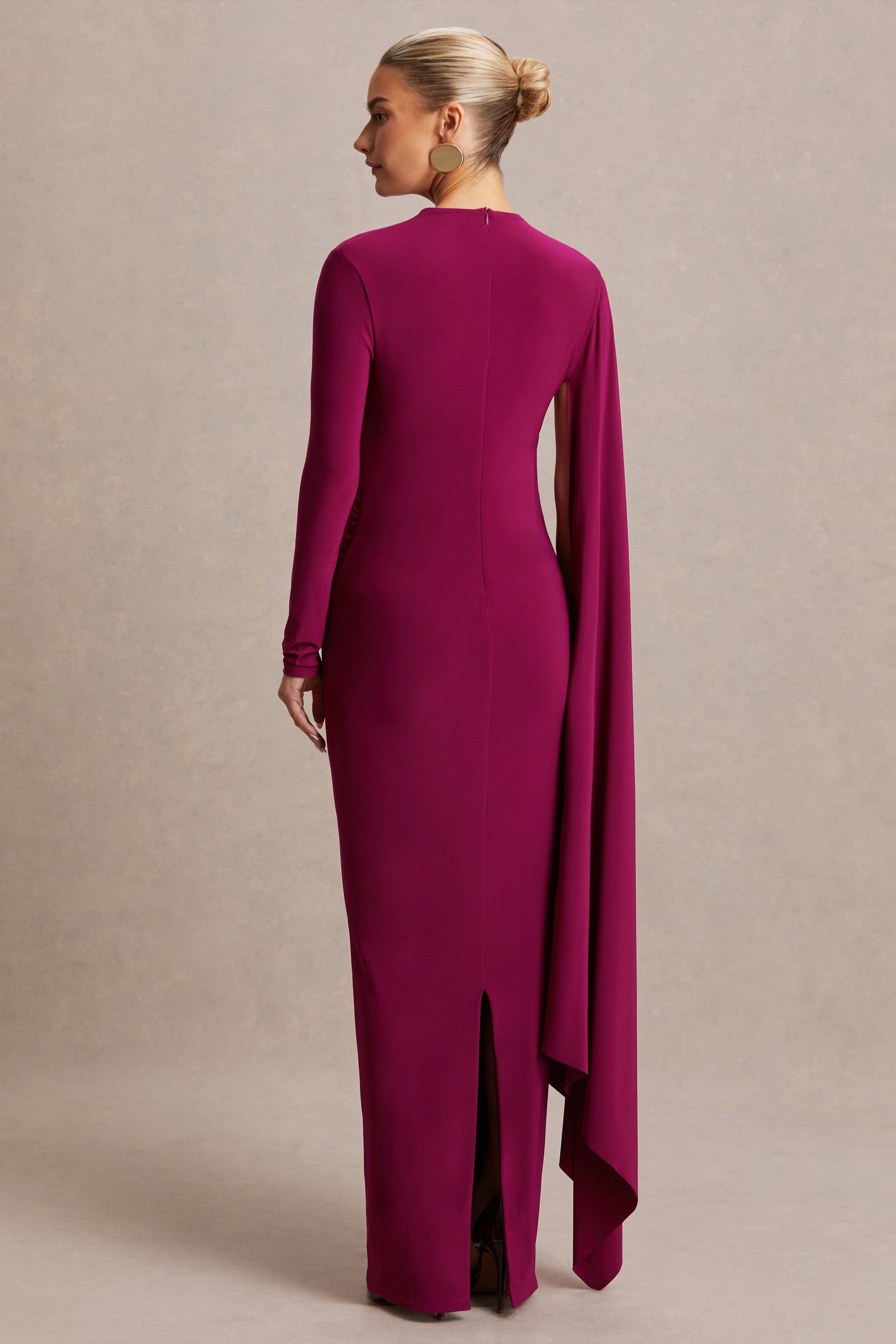 Lavinia | Berry High-Neck Maternity Maxi Dress With Cape-Sleeve