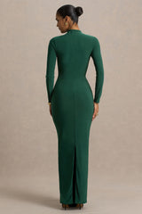 Zadie | Teal High-Neck Maxi Dress With Gathered-Detail