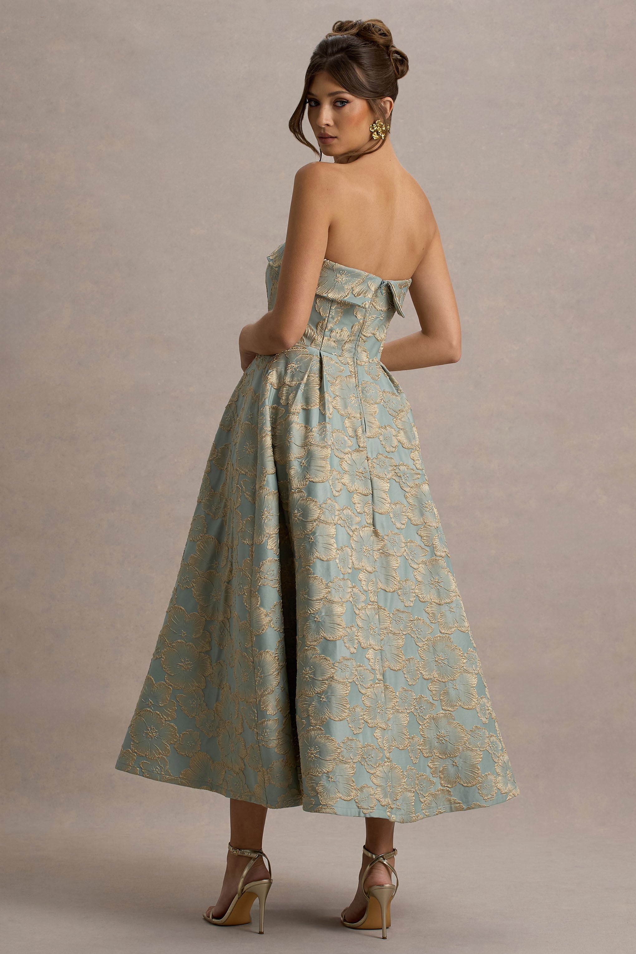 Zuma | Light Blue Jacquard Strapless Midi Dress