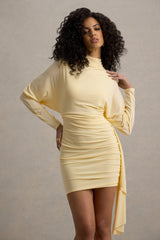 Emilia | Pale Lemon Long-Sleeve Mini Dress With Sash