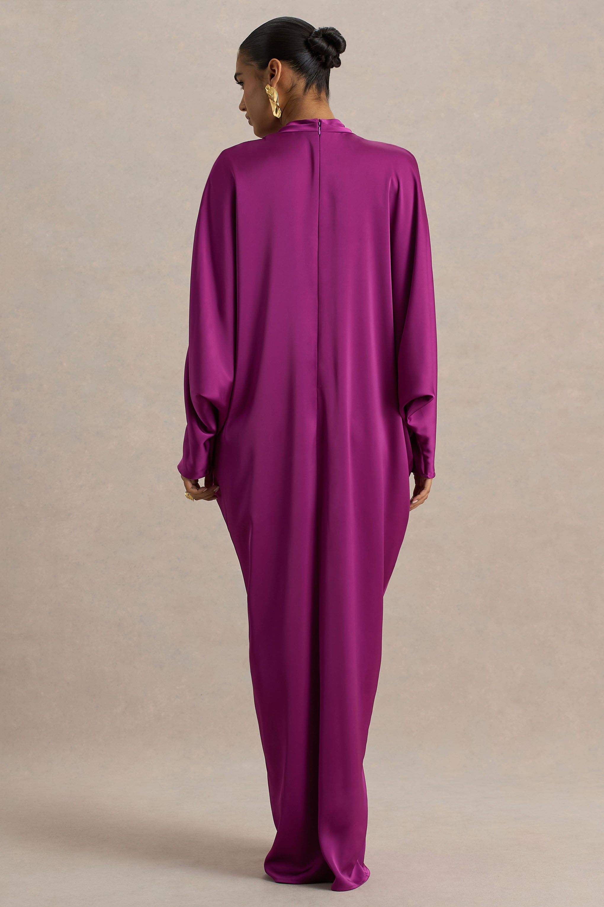 Tina | Pink Satin Plunge-Neck Embellished Maxi Dress