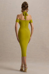 Selvina | Green Cut-Out Halter-Neck Midi Dress