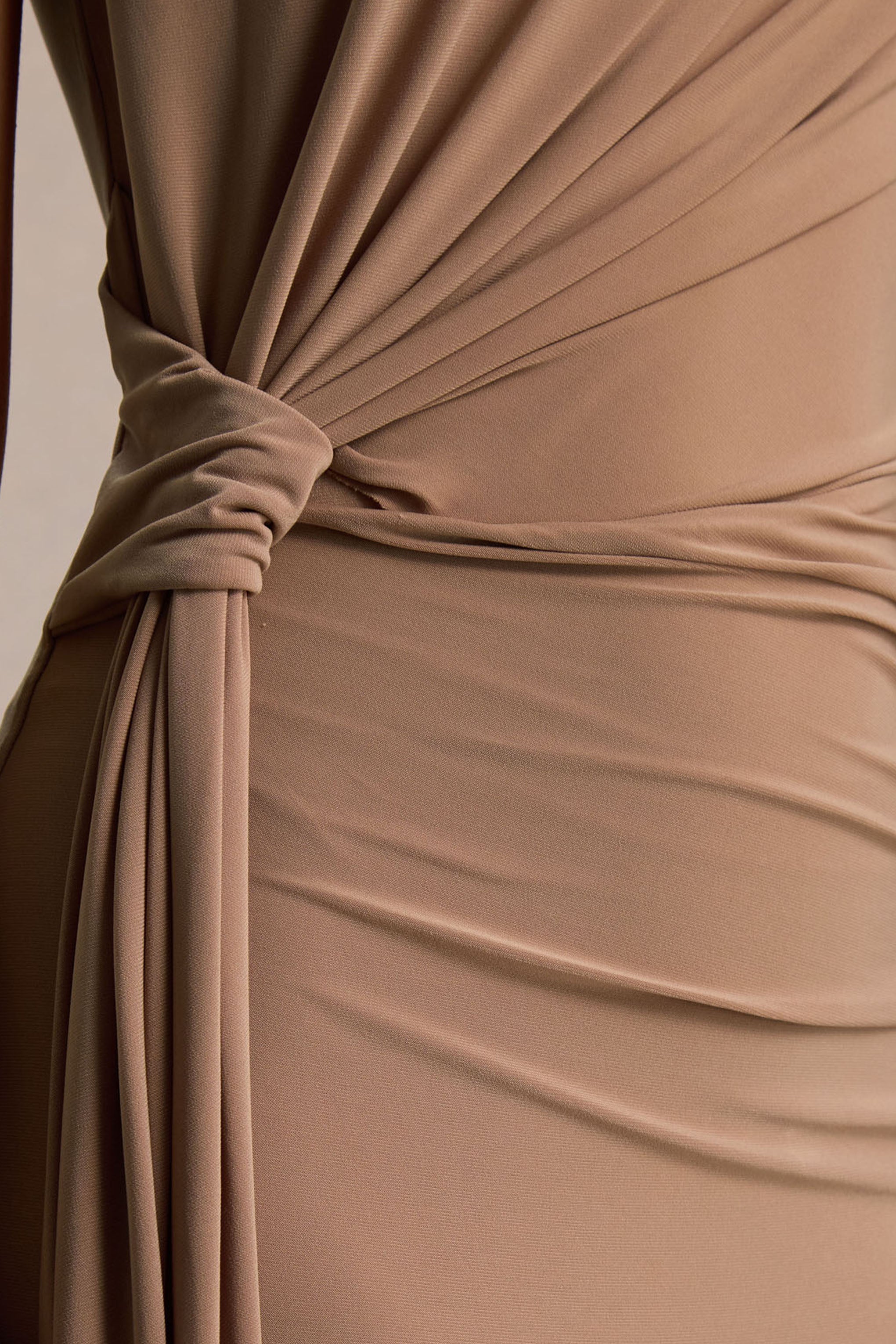 Solene | Brown High-Neck Maxi Dress With Wrap And Drape Detail