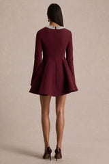 Eletta | Burgundy Embellished Crew-Neck Mini Dress