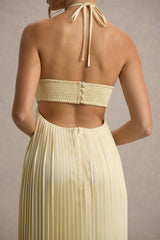 Elayne | Pale Lemon Halter-Neck Maxi Dress With Cut-Out Detail