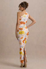 Dalarie | Bright Floral Print One-Shoulder Gathered Maxi Dress