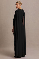Padma | Black Draped Maternity Maxi Dress With Cape Sleeves