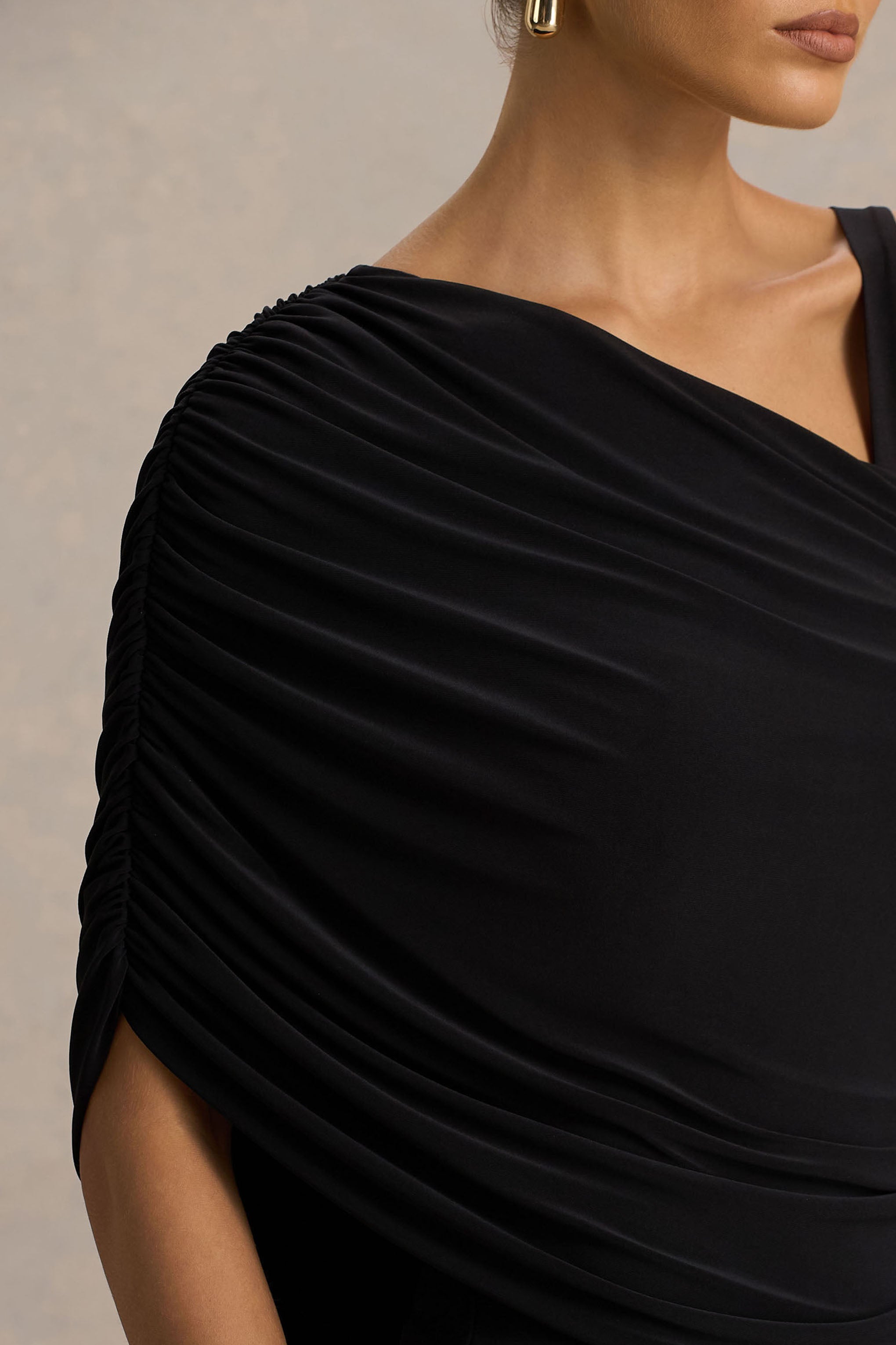 Sylvie | Black Asymmetric-Neck Maxi Dress