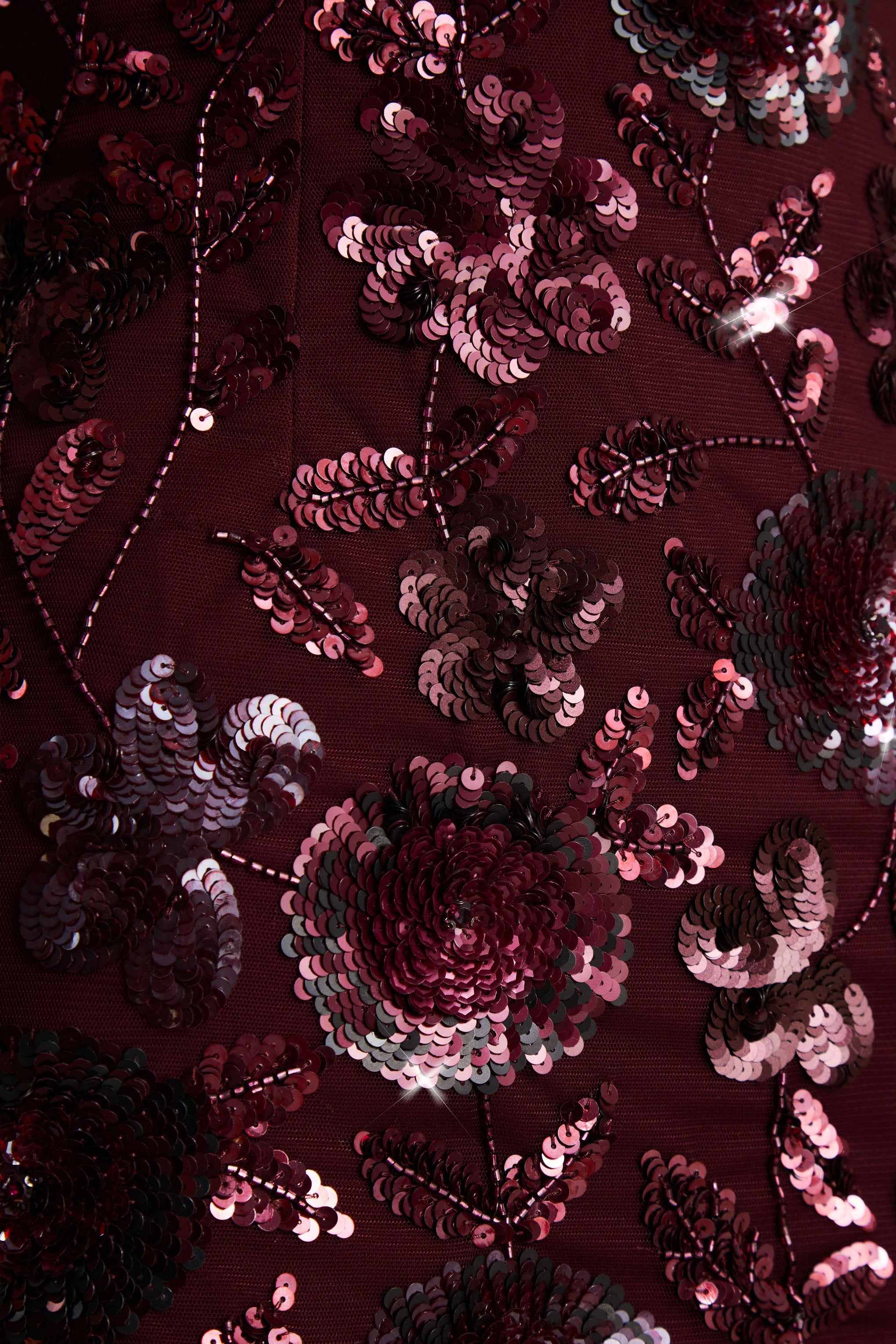 Moonshine | Burgundy Floral Sequin Embellished Square-Neck Mini Dress