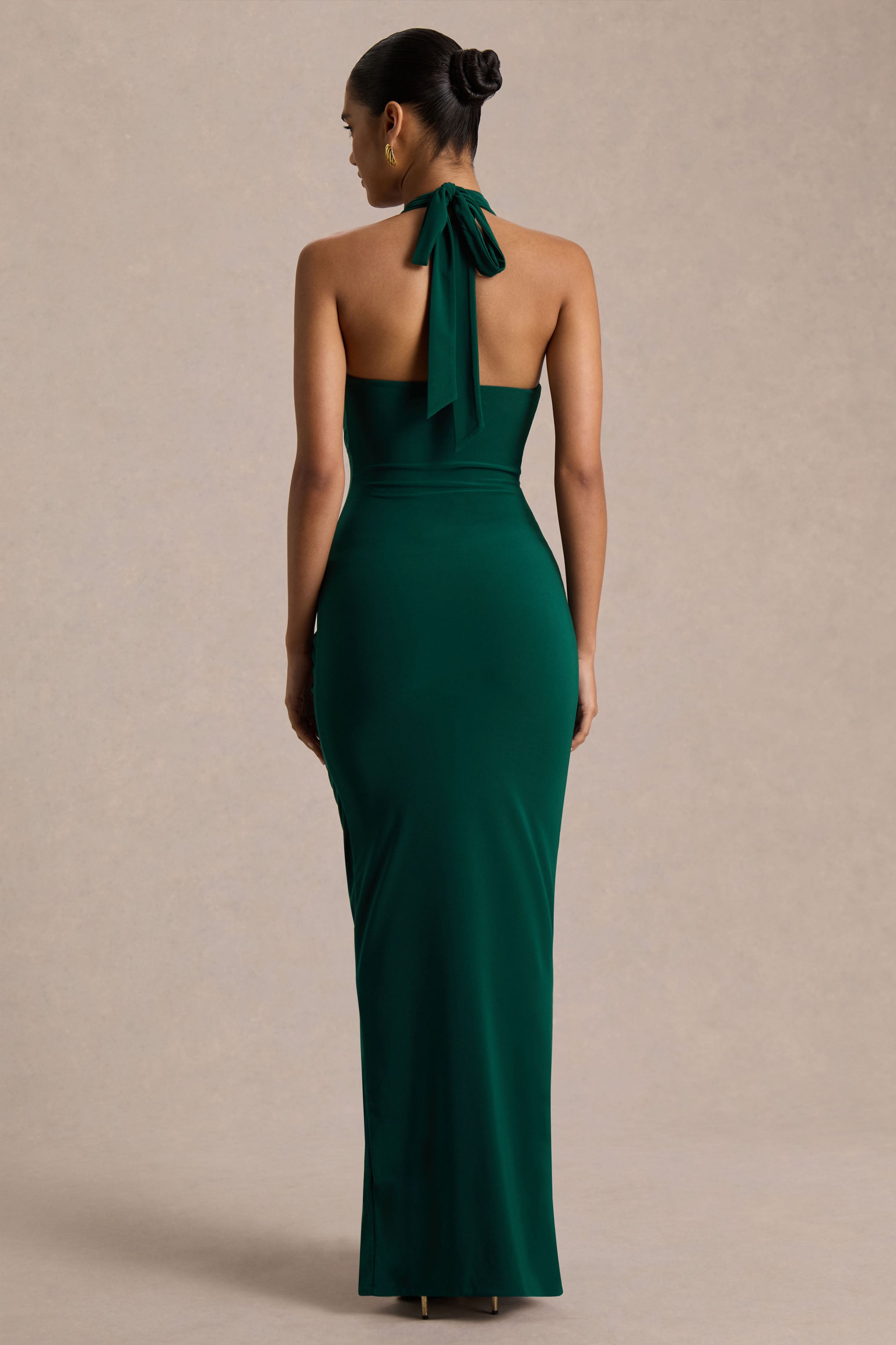 Lesley | Bottle Green Plunge-Neck Maxi Dress