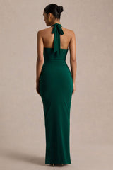 Lesley | Bottle Green Plunge-Neck Maxi Dress