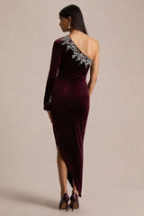Nyssa | Burgundy Embellished Asymmetric-Neck Maxi Dress