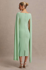 Providence | Light Green High-Neck Maternity Midi Dress With Cape Sleeves