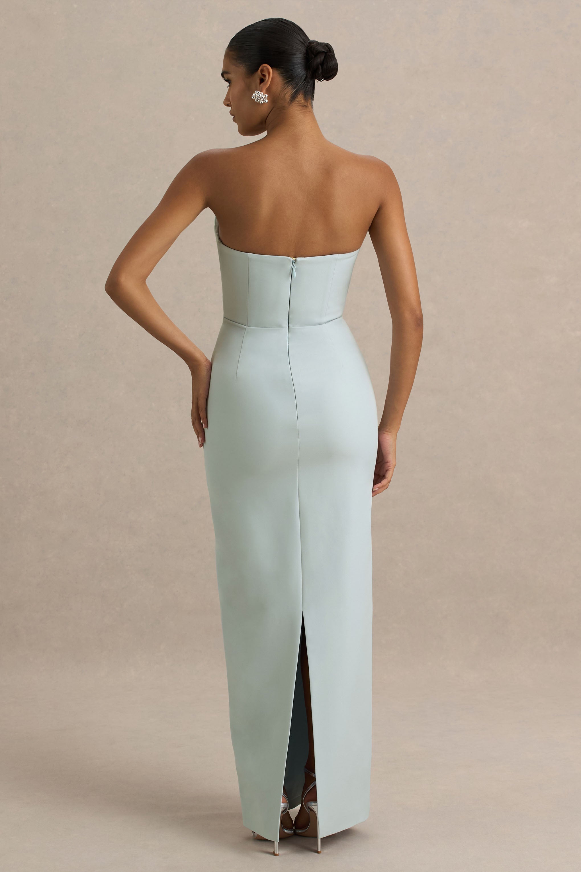 Fierce | Light Blue Asymmetric Ruched Maxi Dress