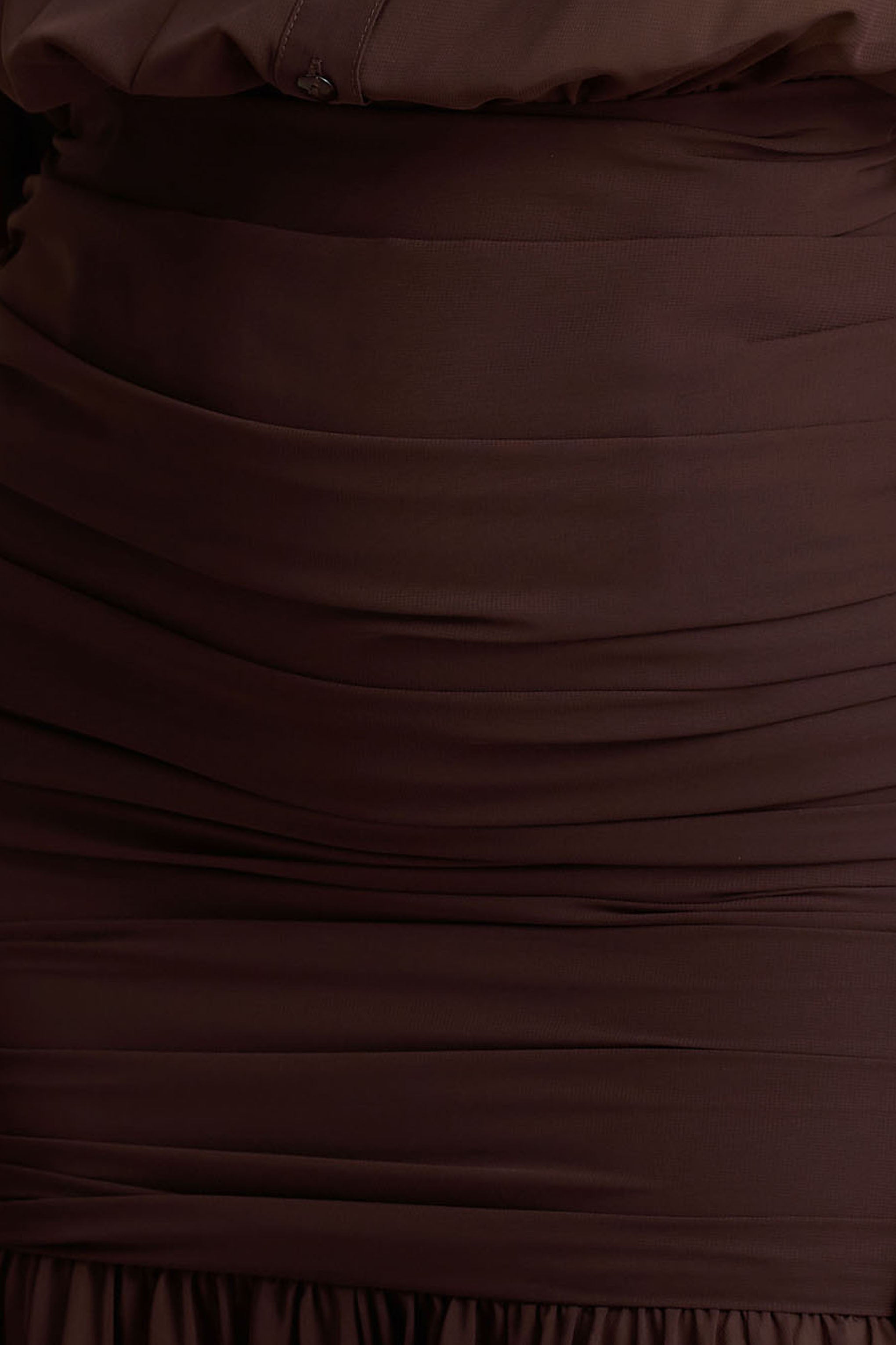Kris | Brown Plunge-Neck Maxi Dress With Ruched Detailing