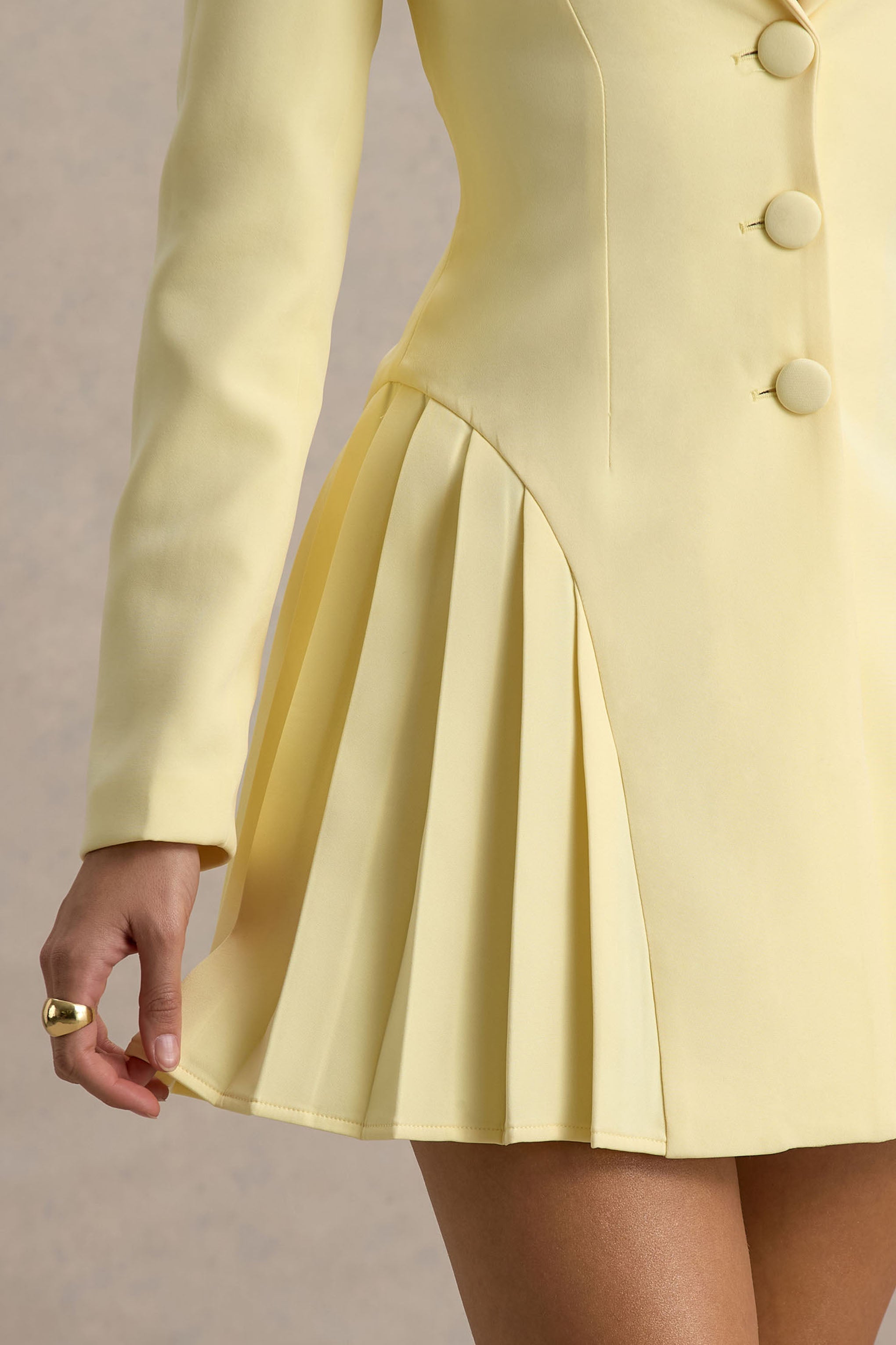 Blossoming | Lemon Plunge-Neck Tailored Mini Dress With Pleating
