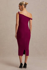 Salome | Burgundy Twisted Asymmetric Maternity Midi Dress