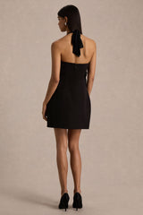 Lillian | Black Halter-Neck Mini Dress With Embellished Detailing