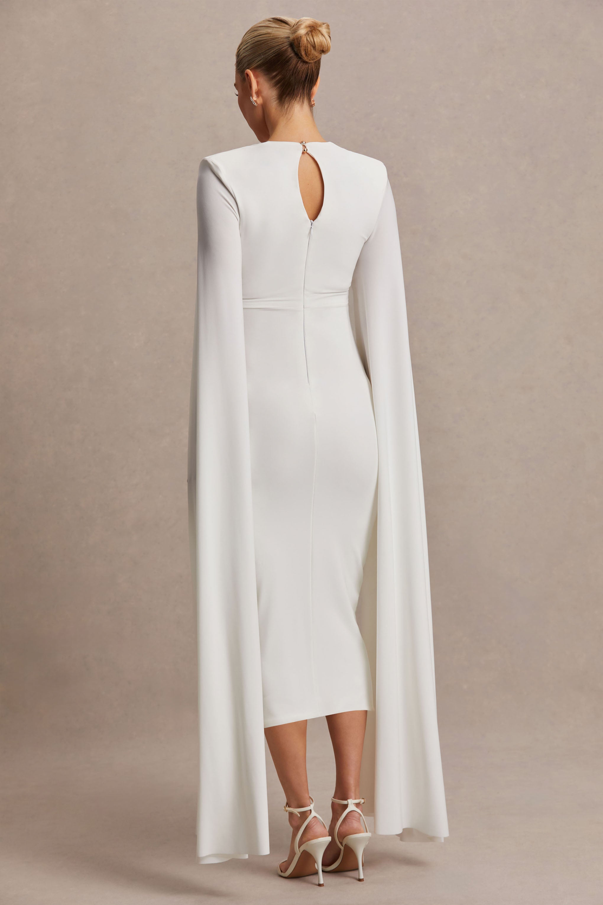 Flawless | White Square-Neck Maternity Midi Dress With Cape-Sleeves