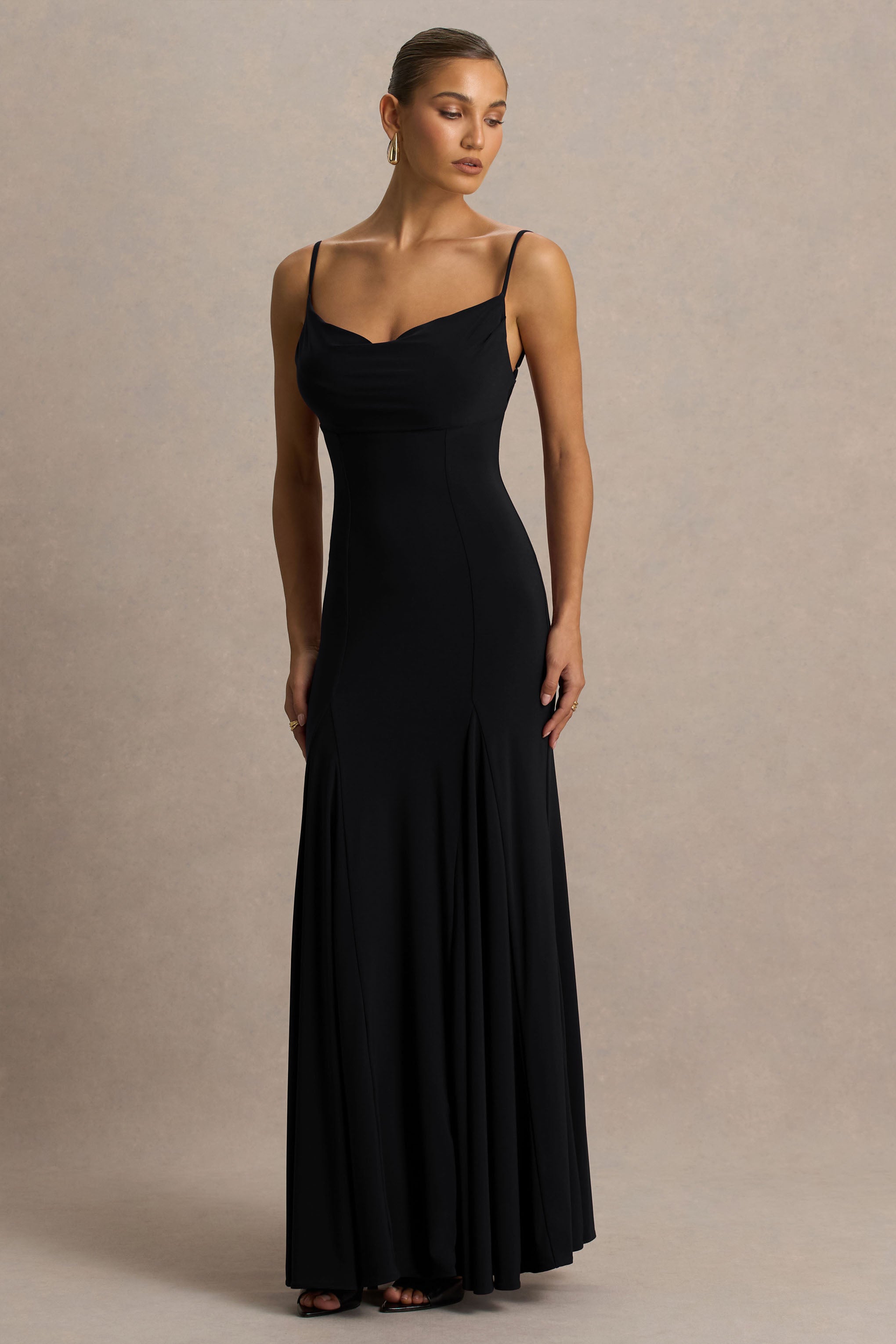 Gabbie | Black Cowl-Neck Maxi Dress With Mesh Back Detail