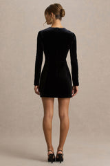 Irresistible | Black Velvet Square-Neck Mini Dress