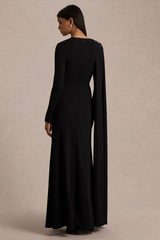 Reese | Black High-Neck Maxi Dress With Embellished Detail and Sash