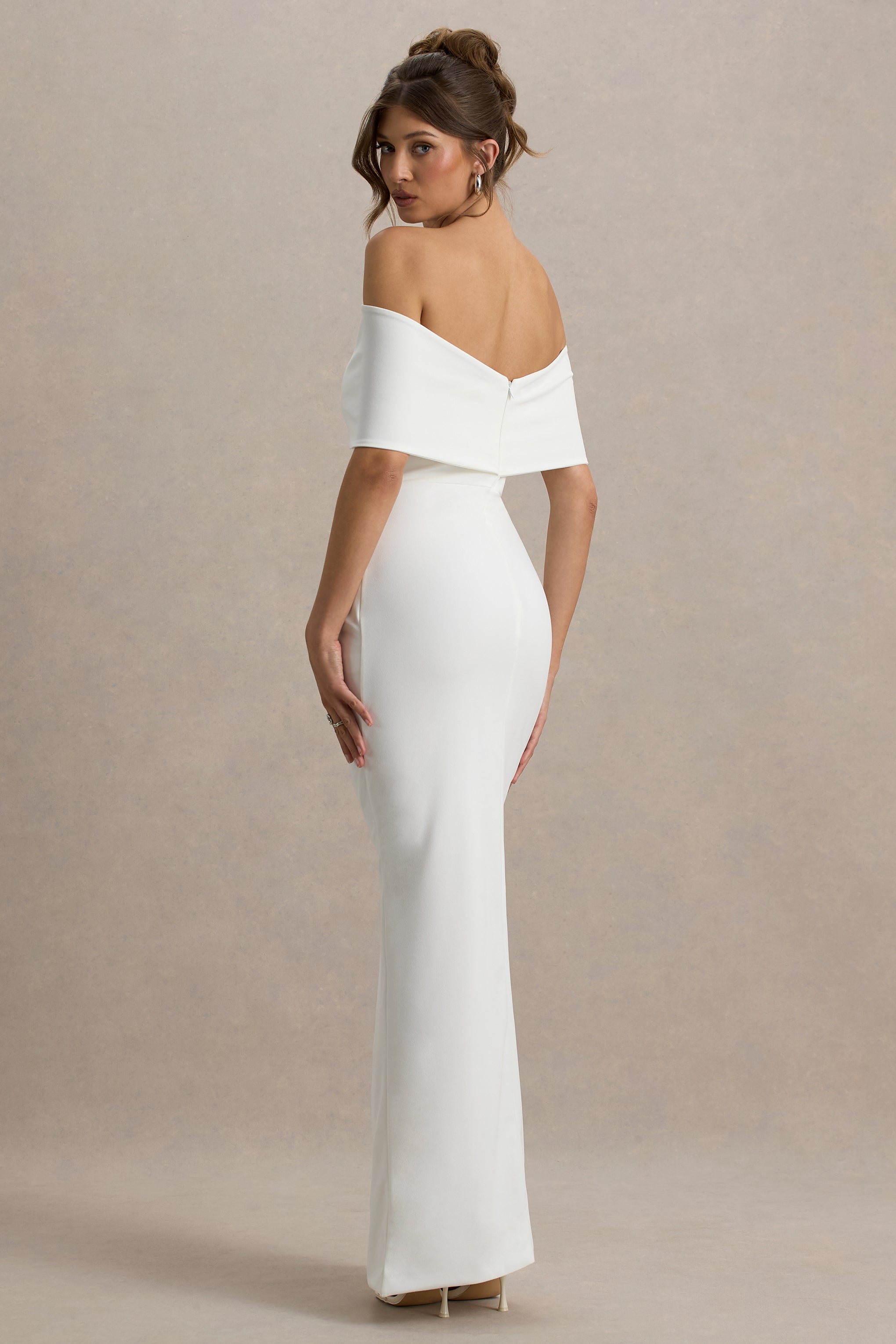 Eva | White Bardot Bow Detail Maxi Dress With Thigh Split