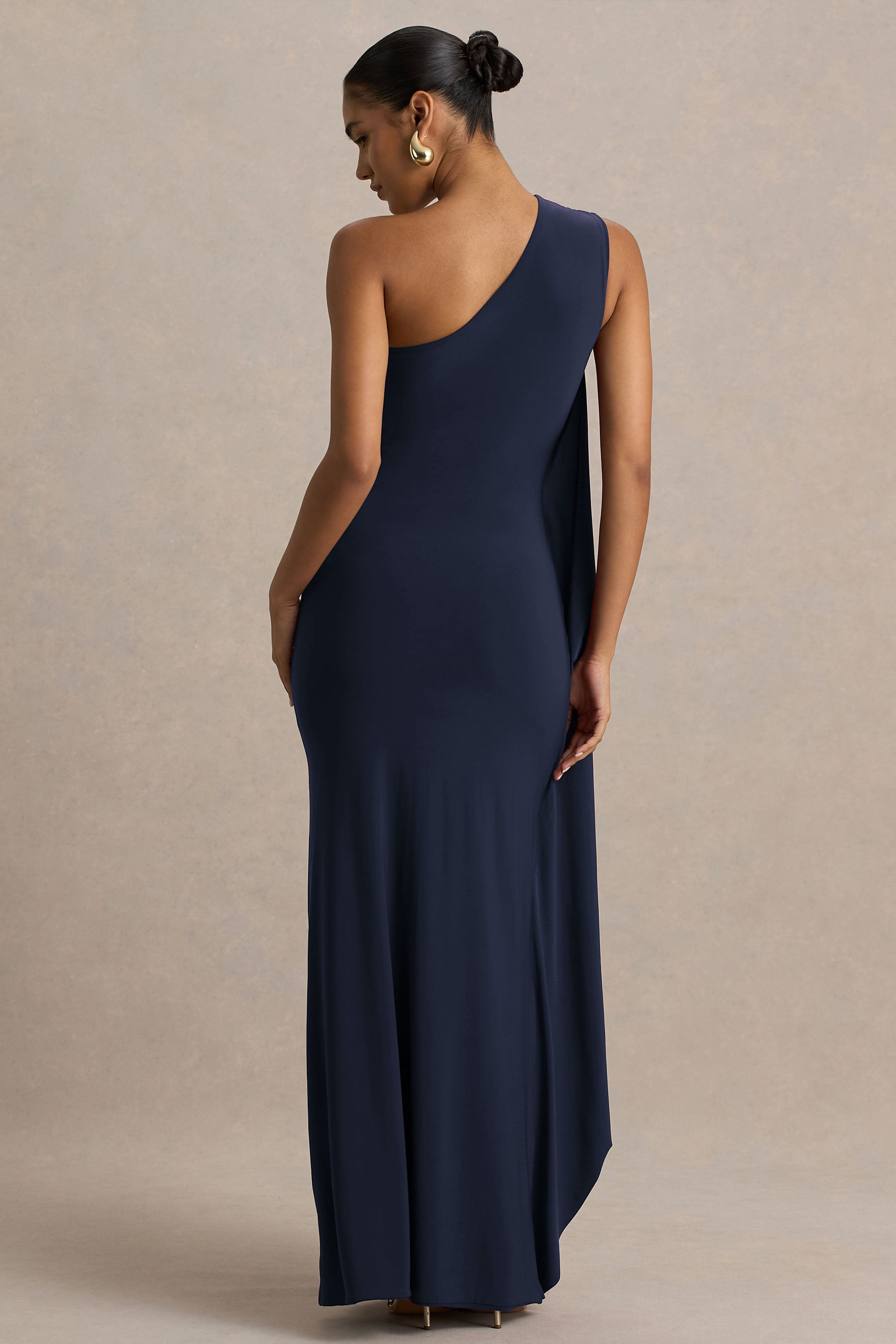 Adelina | Navy One-Shoulder Maxi Dress With Drape