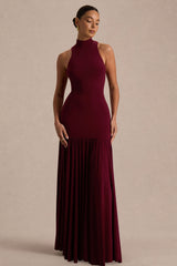 Tasmin | Burgundy High-Neck Maxi Dress With Drop-Waist