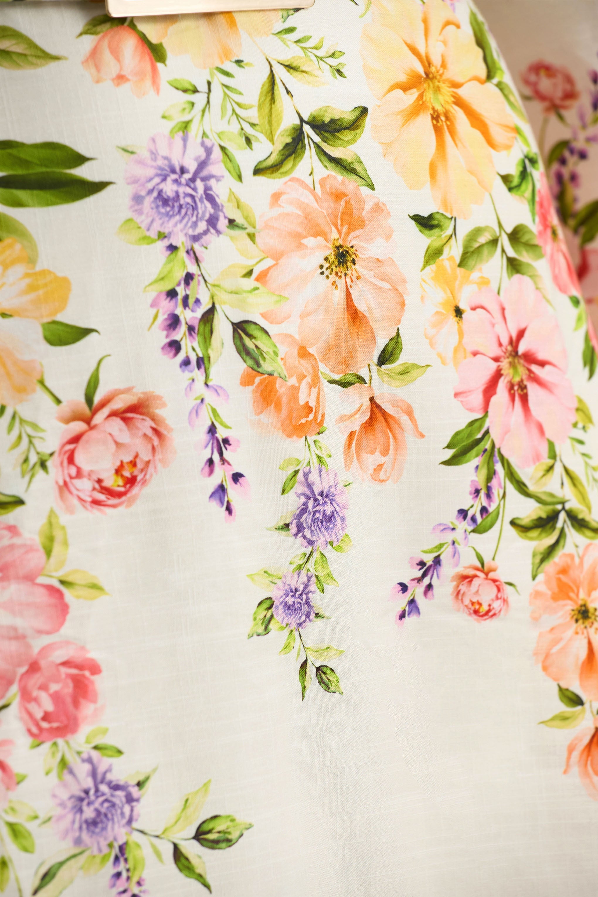 Dahlia | White Floral Border Print High-Neck Midi Dress