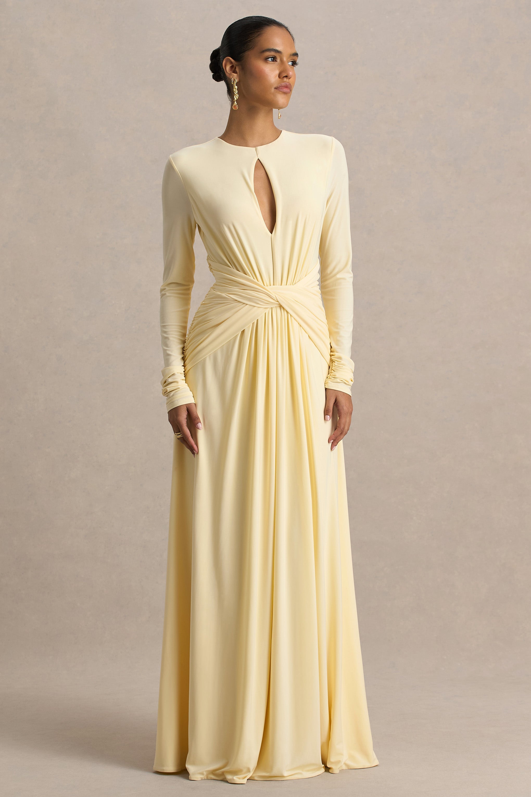 With Me | Lemon High-Neck Maxi Dress With Ruched Detailing