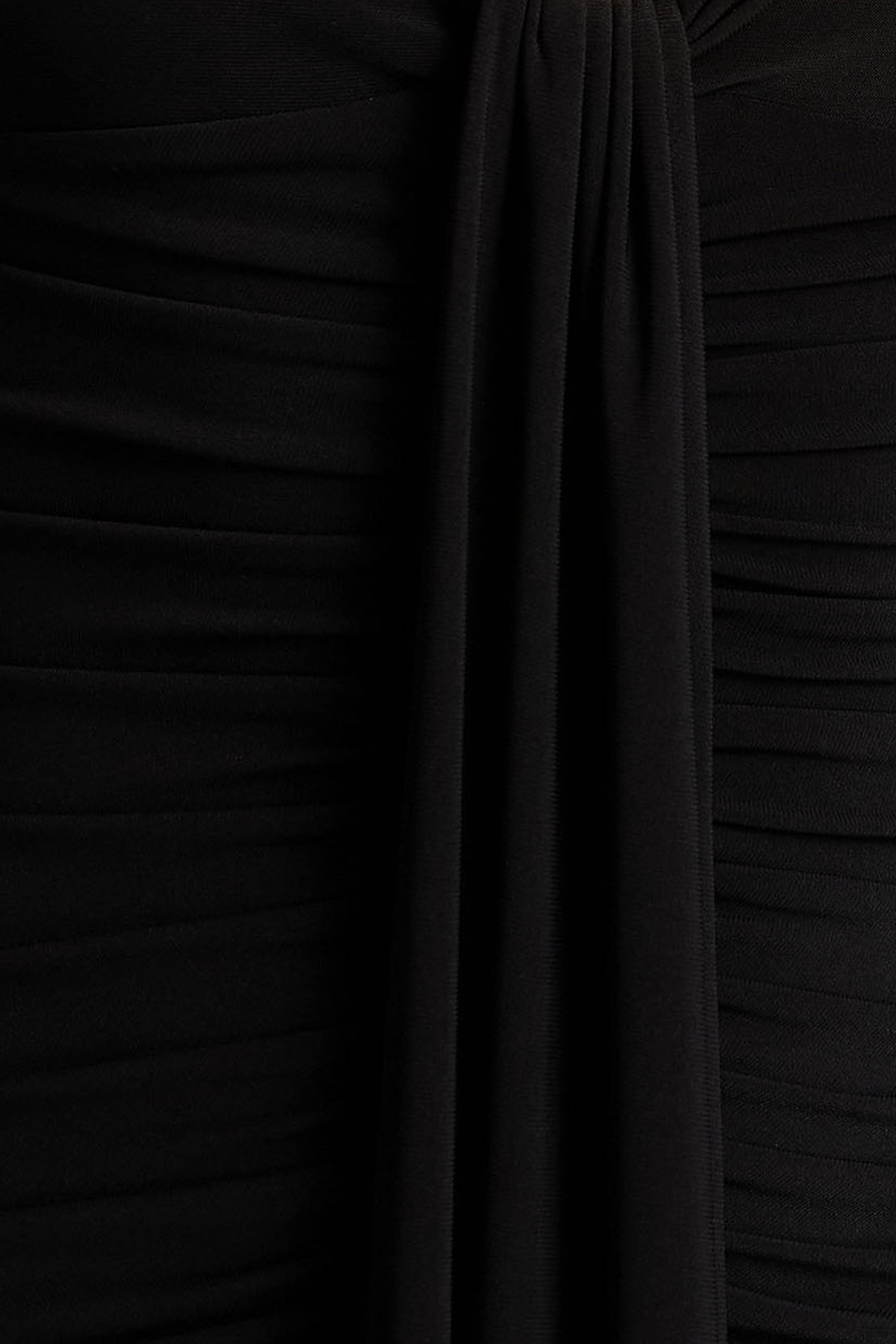 Ivara | Black Plunge-Neck Midi Dress With Ruched Detailing And Sash