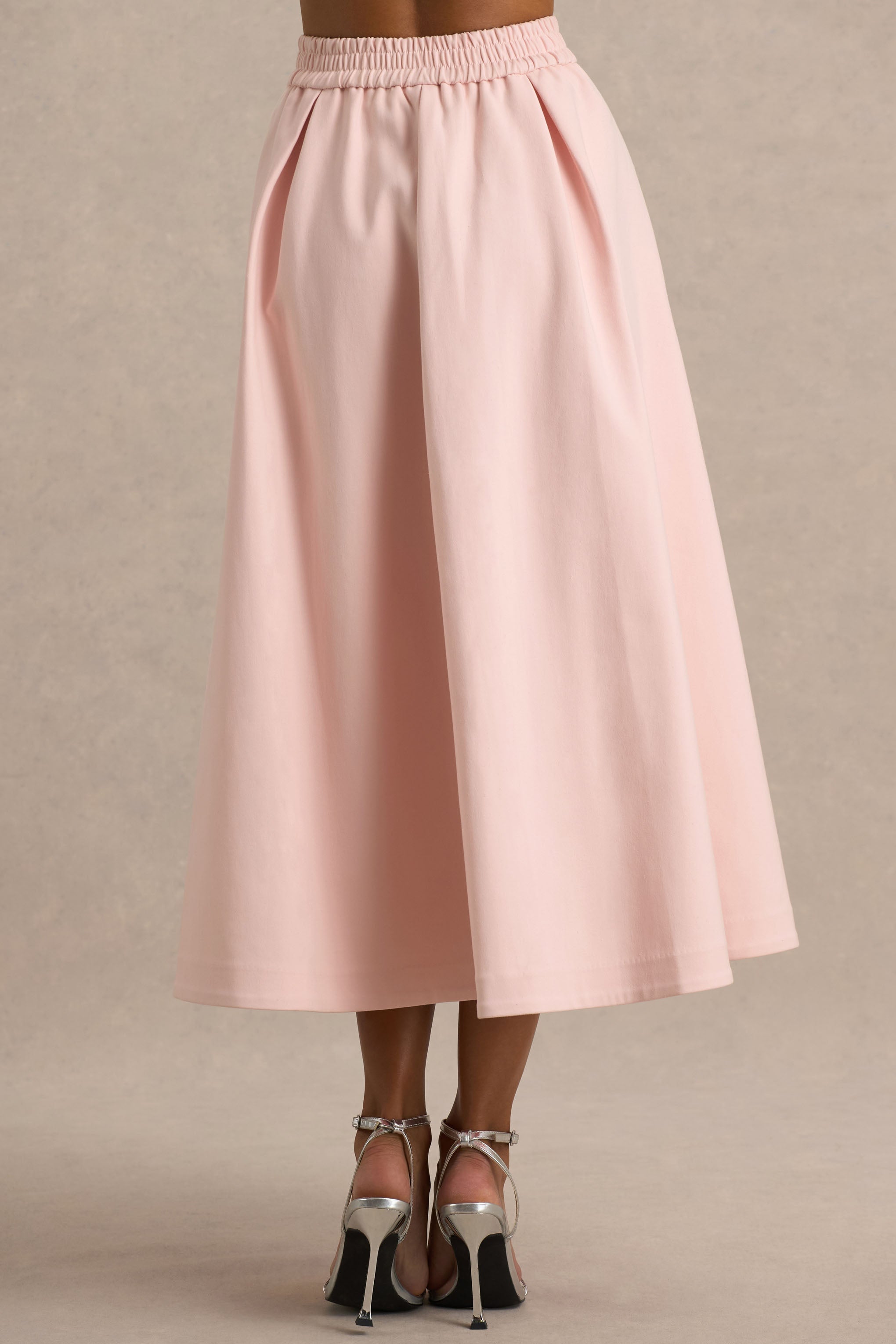 Sara | Baby Pink Midi Skirt With Buttons