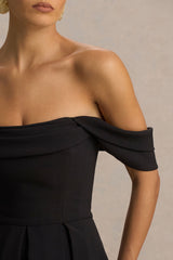 Cosima | Black Bardot-Neck Midi Dress