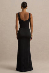 Morgan | Black Satin Corset Maxi Dress