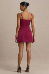 Elara | Burgundy Satin Plunge-Neck Mini Dress