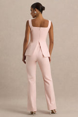 Aceline | Baby Pink Square-Neck Tailored Jumpsuit