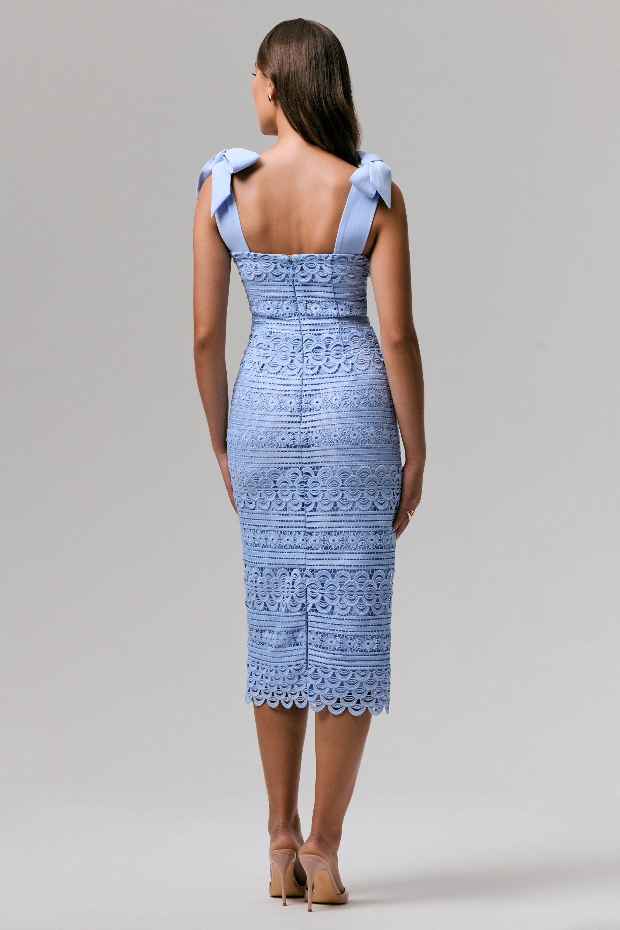Precious Treasure | Powder Blue Square-Neck Midi Dress With Tie Details