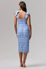 Precious Treasure | Powder Blue Square-Neck Midi Dress With Tie Details