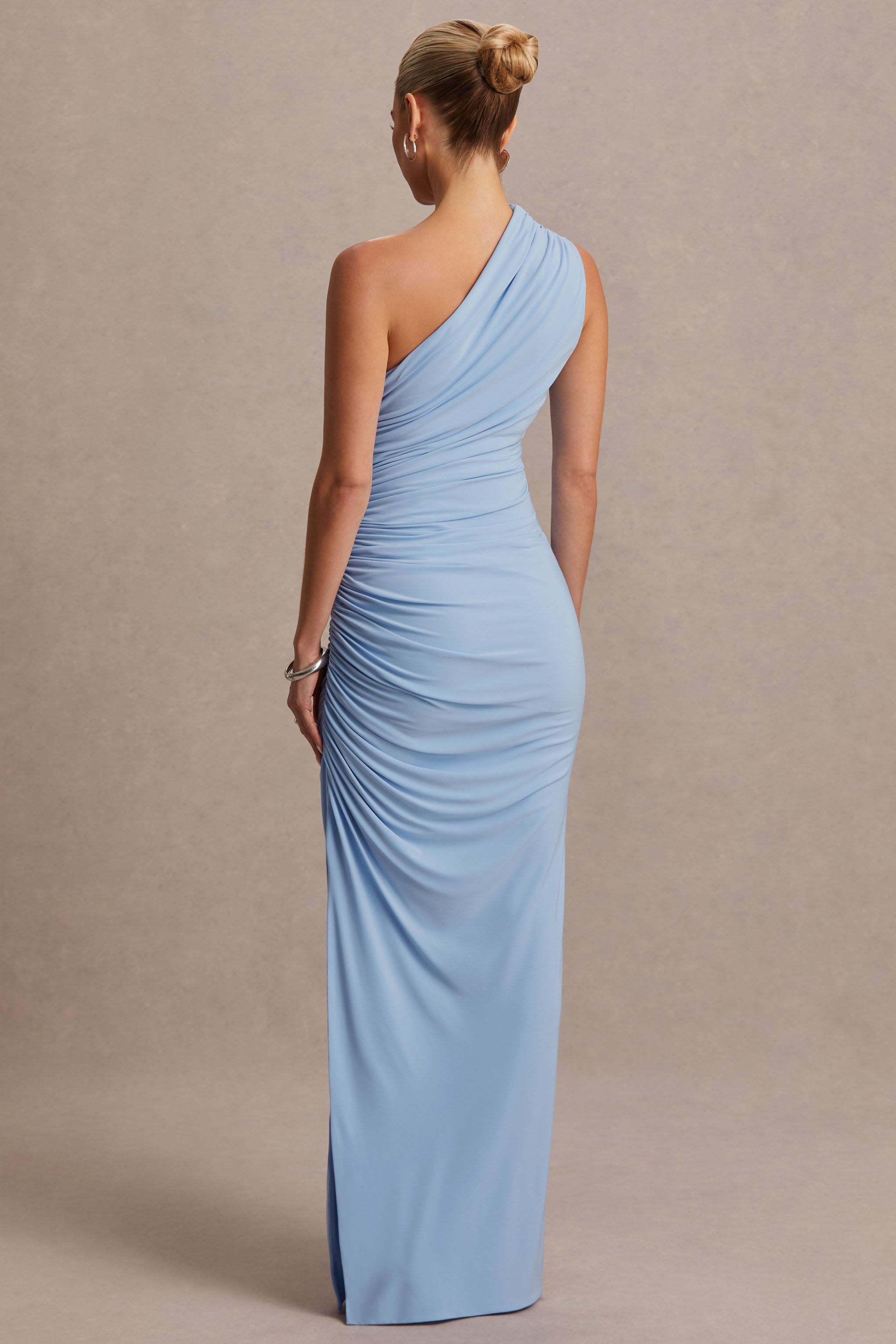 Darcie | Powder Blue Asymmetric-Neck Maternity Maxi Dress